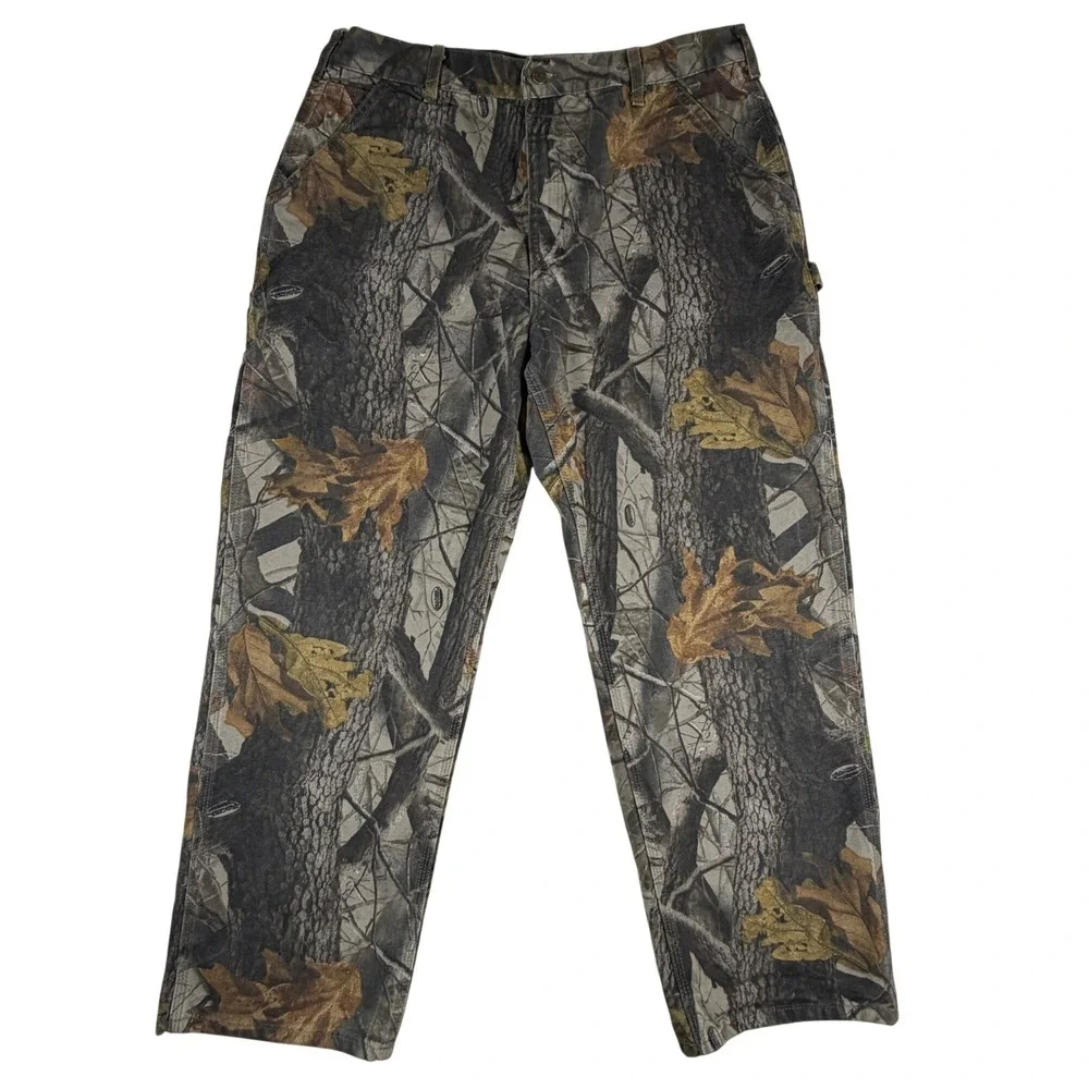 Carhartt Mens Realtree Hardwoods Camo Work Pants Straight Leg 36x30 Brown Grey